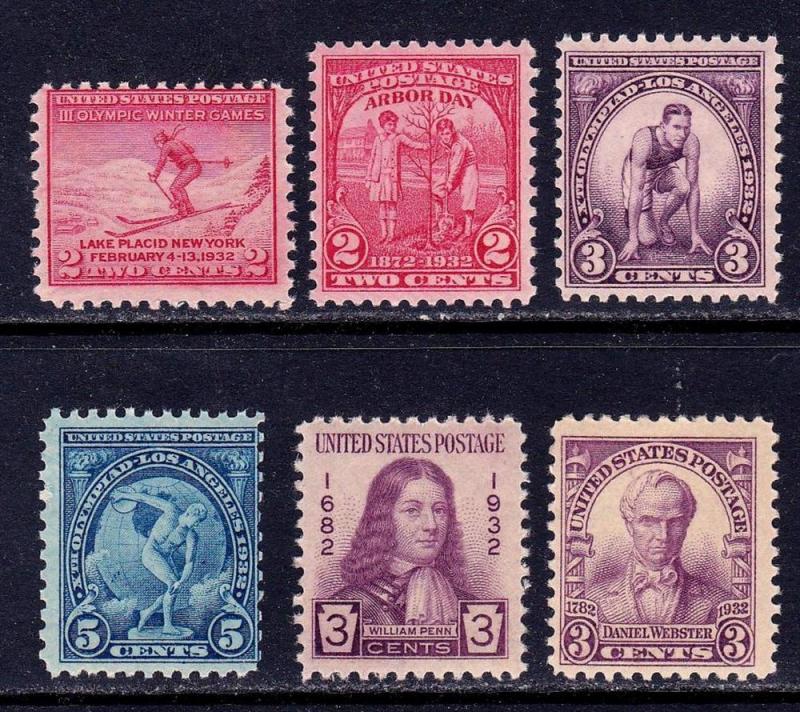 1932 Commemorative Year Set 6 Stamps 716-19, 724-25 MNH L1