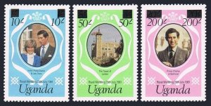 Uganda 314a-316a,317a, MNH. Mi 298-300, Bl.27. Prince Charles ,Lady Diana, 1981.