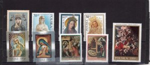 POLAND 1991-1999 RELIGIOUS PAINTINGS SET OF 9 STAMPS MNH