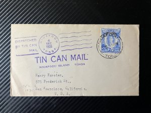 1935 Tonga Tin Can Canoe Mail Cover Niuafoou Island to San Francisco CA USA