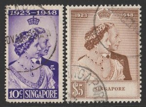 SINGAPORE 1948 KGVI Silver Wedding set 10c & $5.