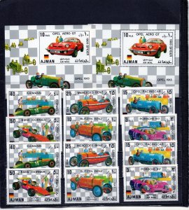 AJMAN 1971 OLD GERMAN RACING CARS 2 SET OF 6 STAMPS & 2 S/S PERF. & IMPERF. MNH