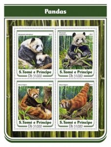 St Thomas - 2017 Pandas on Stamps - 4 Stamp Sheet - ST17116a