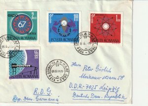 ROMANIA COVER 1967 MONTREAL EXPO CANADA SCIENCE USED POST SCIENCE TRANSPORT