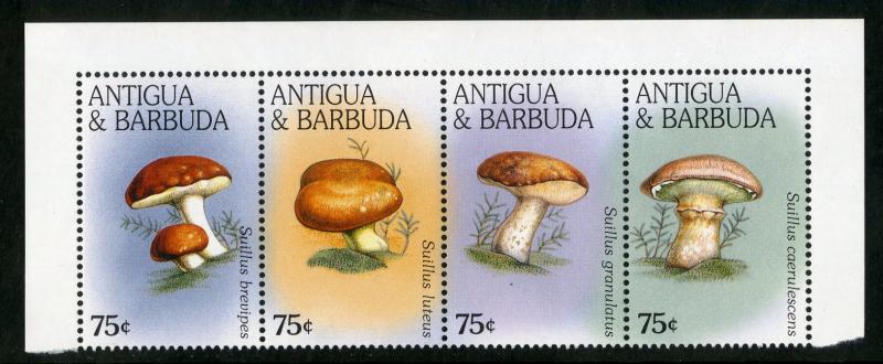 ANTIGUA & BARBUDA 1968 STRIP OF 4 MNH SCV $3.25 BIN $2.00 MUSHROOMS