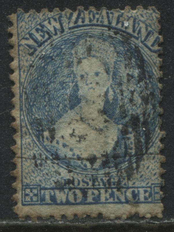 New Zealand QV Chalon Head 2d blue worn plate used