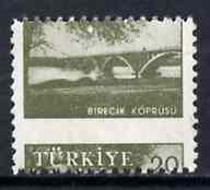 Turkey 1959-60 Euphrates Bridge 20k with superb 6.5mm shi...