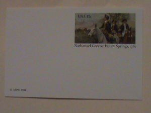 ​UNITED STATES-1981- NATHANNAEL GREENE, EUTAW SPRINGS-1781-MNH POST CARD-VF