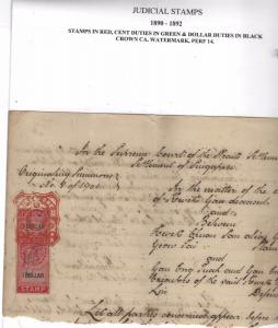 MALAYA STRAITS SETTLEMENTS (P1109B) QV JUDICIAL RED REVENUE,$1.00 ON 1891 PART D