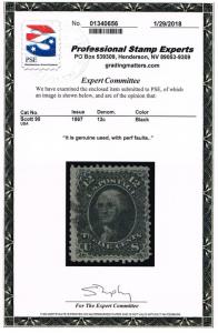 GENUINE SCOTT #90 USED CLEAR E-GRILL 1867 12¢ BLACK.WASHINGTON PSE CERT SCV $375