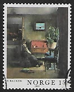 Norway # 792 - Painting : Interior in Blue - used  {GR40}