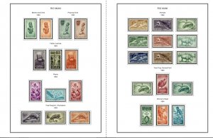 COLOR PRINTED RIO MUNI 1960-1968 STAMP ALBUM PAGES (8 illustrated pages)