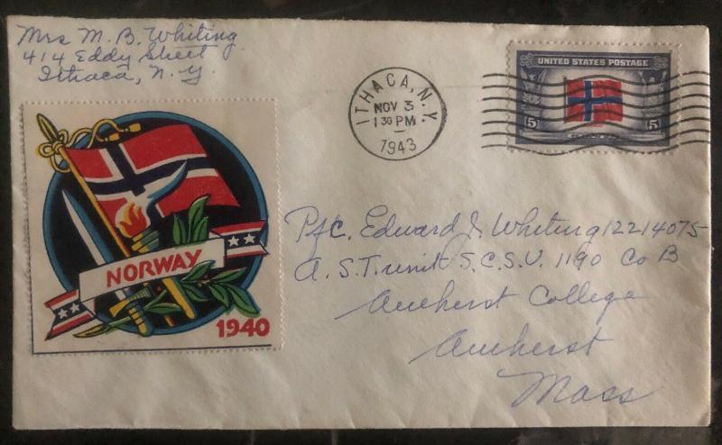 1943 Itaca NY USA Patriotic Cover Norway 1940 To Amherst MI