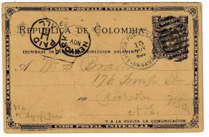 Colombia 1889 Agency Panama cancel on postal card to the U.S.