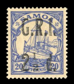 Samoa #104 Cat$62.50, 1914 2 1/2p on 20pf ultramarine, hinged, signed Champion