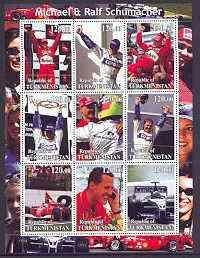 Turkmenistan 2001 The Schumachers (Formula 1) perf sheetl...