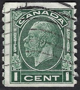 Canada #205 1¢ King George V (1933). Coil. Perf.8 1/2. Dark green. Used.