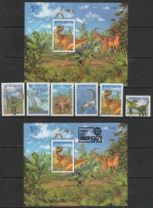 1993 New Zealand - Sc 1180-5,1184a,1184b - MNH VF - 6 singles/2 SS - Dinosaurs