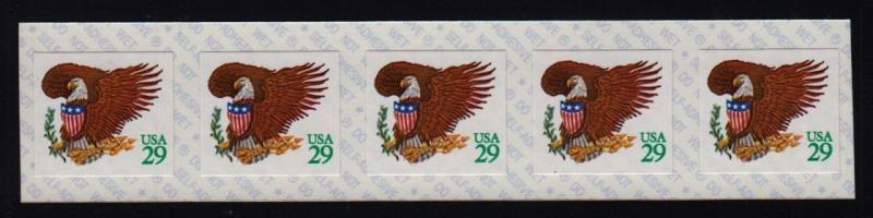 1992 Sc 2596 Green 29c COIL STRIP of 5 MNH