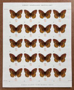 4859a GREAT SPANGLED FRITILLARY Imperf Pane of 20 US 70¢ Stamps MNH 2014
