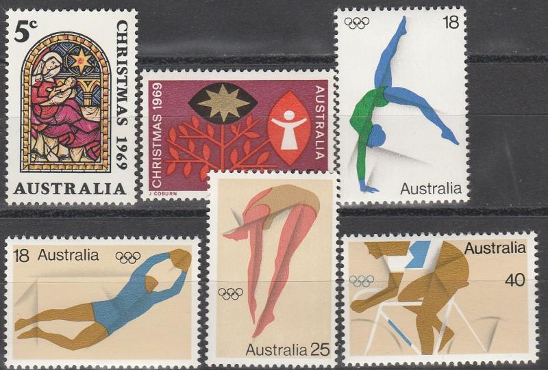 Australia #466-7, 637-40  MNH  CV $4.15  (A4489)