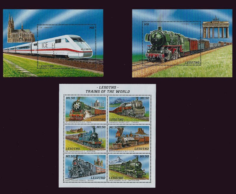 Lesotho 1996 Trains of the World 2 6 Stamp Sheets and 2 S/S 12E-030