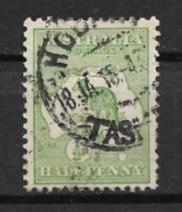 1913 Australia #1 ½p Kangaroo used with T Tasmania perfin