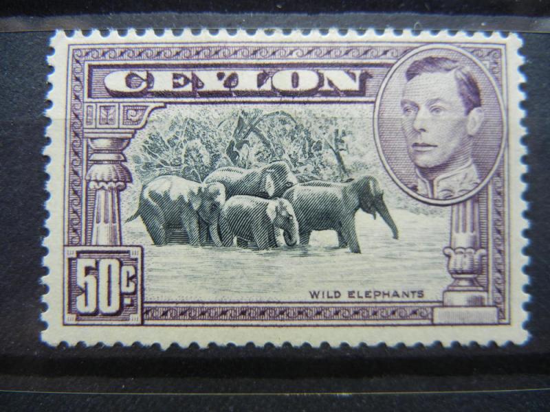 Ceylon 1938 50c Elephants perf 13