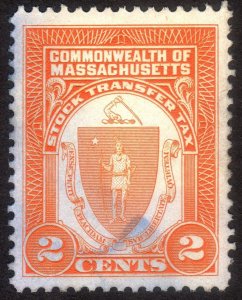 1950's, US 2c, Revenue, Used, Massachusetts stock transfer