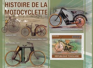 TOGO - 2010 - History of Motorcycling - Perf Souv Sheet - Mint Never Hinged