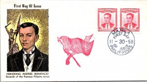Philippines FDC 1958 - Andres Bonifacio - 2x60c Stamp - Pair - F43460