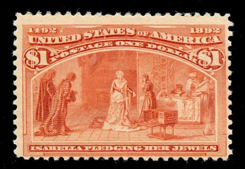 momen: US Stamps #241 Mint OG LH Sound $1 COLUMBIAN LOT #35214