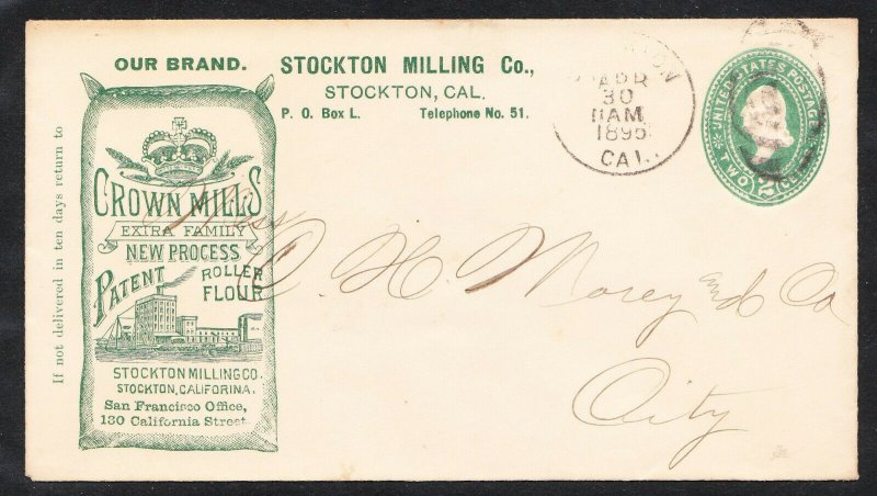 Stockton CA – Stockton Milling Co - Crown Mills Roller Flour 1895