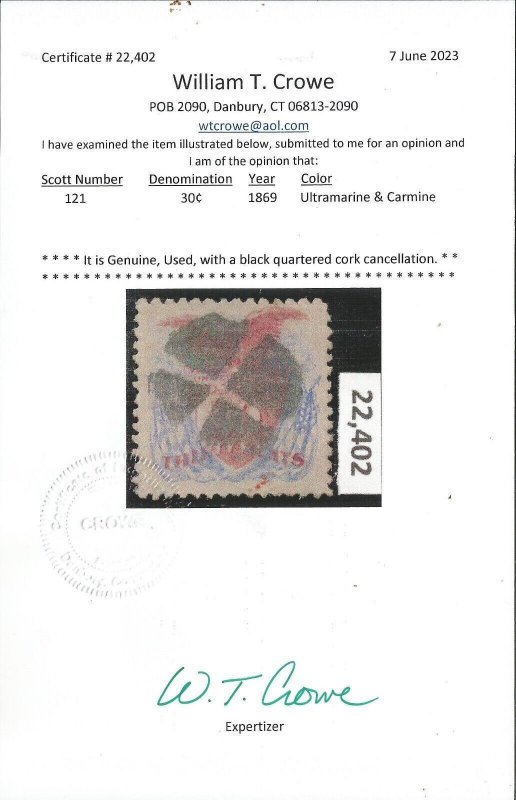 # 121, Used, VF. 2023 Crowe Cert. CV $ 450.00