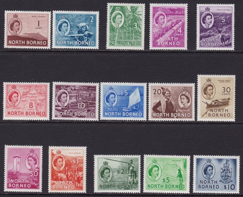 1954/59 NORTH BORNEO, SG 372/386 set of 15  MNH/**