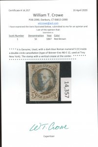 U.S. #1 USED WITH CROWE CERT F