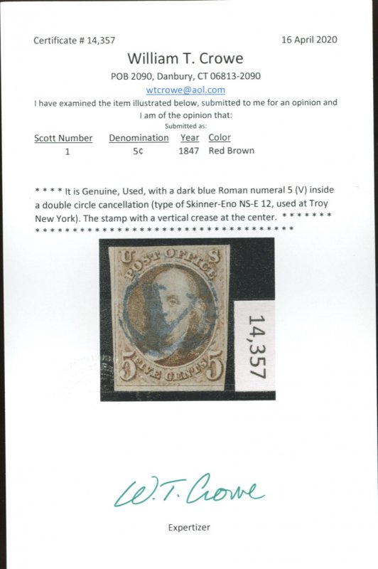 U.S. #1 USED WITH CROWE CERT F