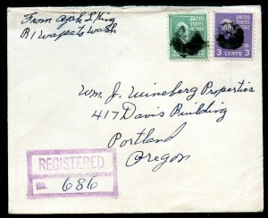 U.S. Scott 825 and 807 Prexies on Registered Wapato, Washington Cover