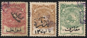 IRAN Persia - Three used Revenue stamps F=VF