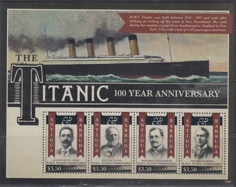 ANTIGUA & BARBUDA Sc# 3180a-d SHEET of 4 DIFF - THE TITANIC