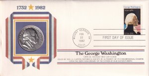 1982, Honoring George Washington W/Metal,  FDC (E14282)