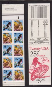 Grosbeak Owl Sc BK160 booklet premium (2 Sc 2285b panes) plate number 2222