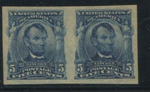 1908 US Stamp #315 5c Mint Never Hinged VF Imperf Pair Catalogue Value $1850