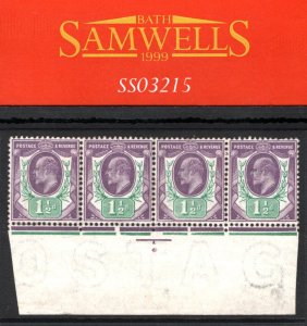 GB KEVII SG.Spec M10(8) 1½d Pale Slate-Purple (F) (1912) SOM Strip 4 Mint SS3215