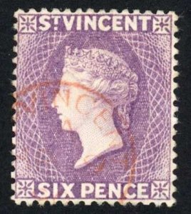 St Vincent SG52 6d Violet Wmk Crown CA Fine used Cat 225 Pounds