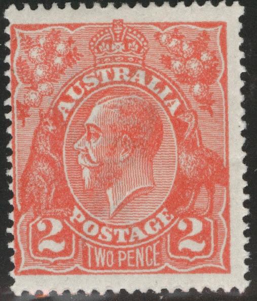 Australia Scott 28 MH*  perf 14, wmk 9, Red 1922 KGV