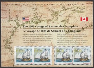 US Canada Joint Issue US 4074 Canada 2156 Souvenir Sheets Champlain Explores MNH