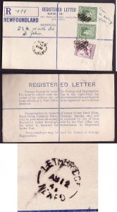 Newfoundland cover #11275 -  5c Caribou+2c(2) KGVI-reg'd envelope-rounde...