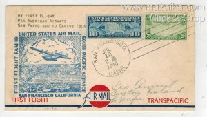 1940 TRANS-PACIFIC AIRMAIL 1ST FLIGHT F19-1A SAN FRAN TO CANTON ISLAND DUAL CACH