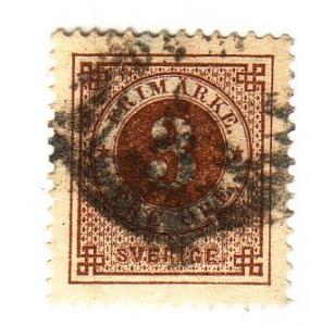 Sweden Sc  41 1887 3 ore stamp with posthorn on back used